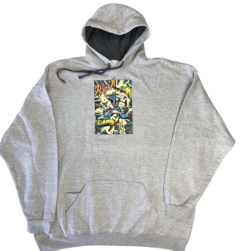 Marvel Captain America Sweatshirt‎ Mens 2XL Gray Graphic Hoodie Hybrid Apparel